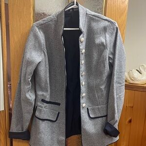 Gray Button-Up Blazer with Black Trim